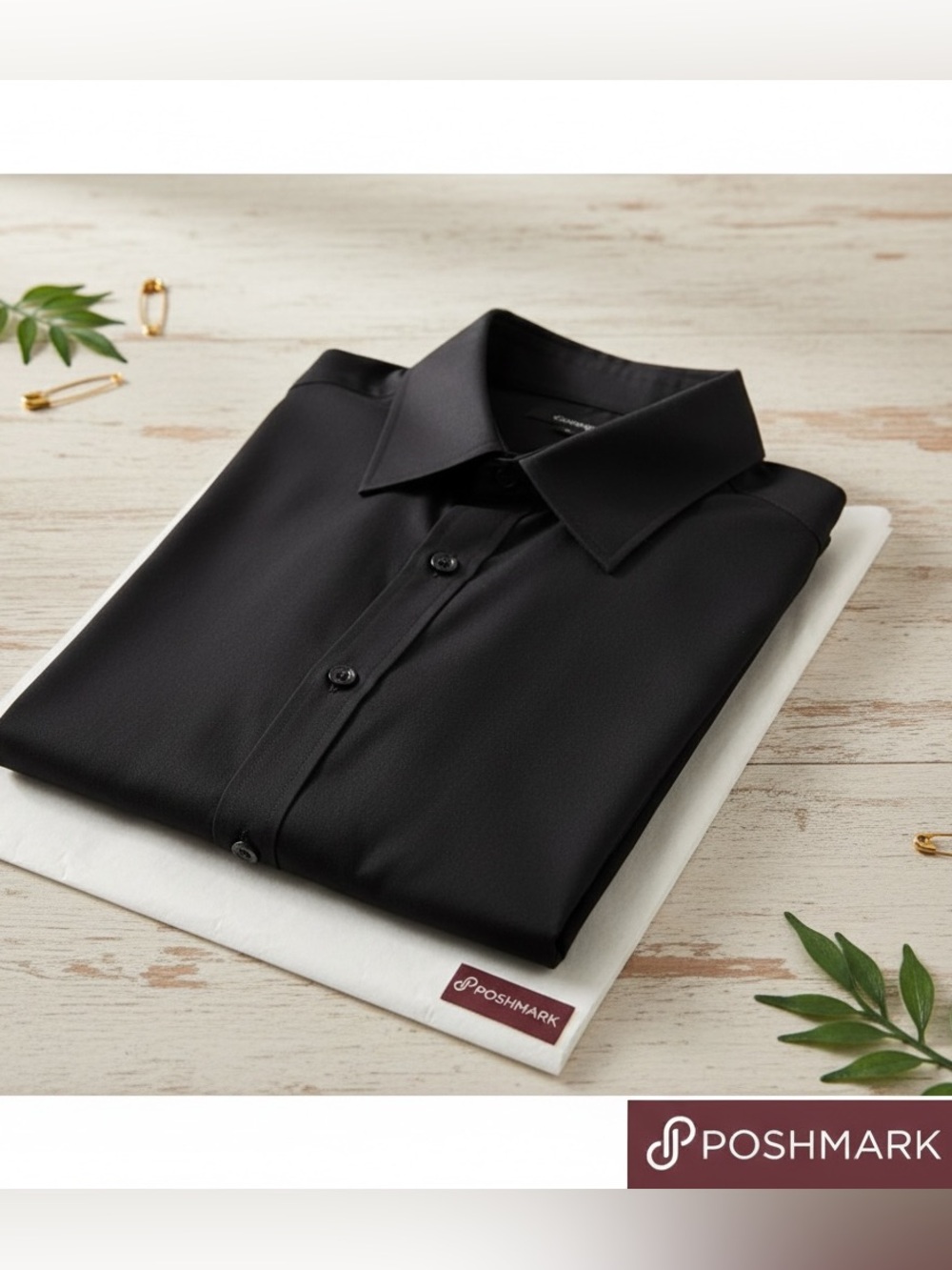 George Men’s Black Long Sleeve Dress Shirt 17.5 Classic Fit